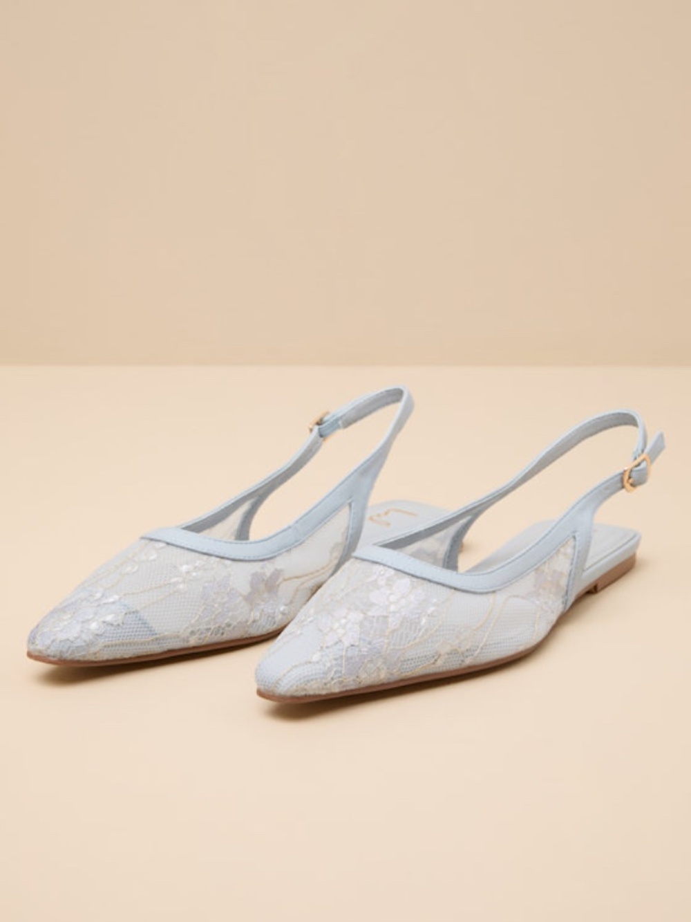 Lulus Cepheus Baby Blue Mesh Embroidered Slingback Flats - Size 7